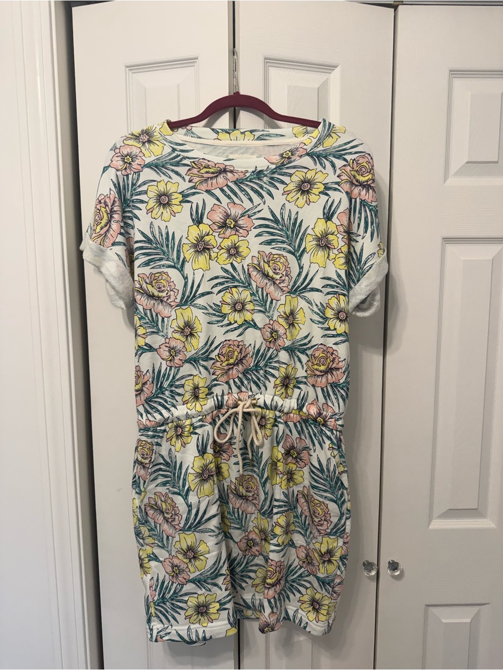 Lou & Grey Floral Drawstring Sweatshirt Dress – Large NWOT